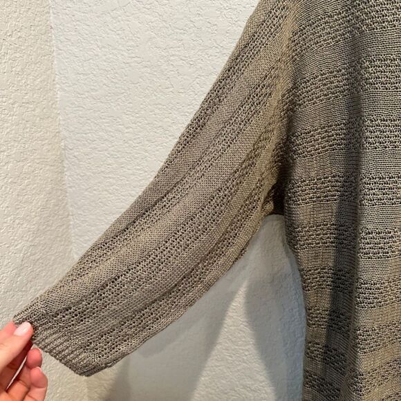 Tahari Tan Brown 100% Linen Open Knit Drop Shoulder Sweater - Size S - EUC - Picture 2 of 5